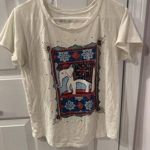 Lucky Brand Elephant Design Short Sleeve Tee White